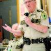OXFORD COUNTY SHERIFF WAYNE GALLANT was asked by Fryeburg town officials to draft two proposals for police coverage â€” one involving a four-man plan and the other five. Sheriff Gallant explained the options at last week's public hearing. (Rivet Photos)