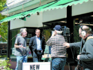 WALKING INTERVIEW â€” CBS Correspondent Anthony Mason interviewed Maine author Stephen King May 16 inside the Bridgton Public Library, as well as during a walk along Main Street. 