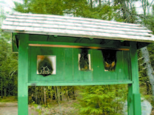 KIOSK TORCHED â€” Vandals caused damage to the Holt Pond entry kiosk on Grist Mill Road in Naples. LEA is offering a $1,000 reward for information regarding this incident.