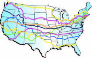 MAINE TO SANTA BARBARA, Calif. shown with the green line is the trip Casco's Melissa Panter will set out on this Sunday. It is one of eight treks sponsored by Bike & Build. The following is Melissa's itinerary: P1 w23 trip itinerary June 16: Portland June 17: Portland June 18: Build Day June 19: Kittery, 65 miles June 20: Andover, MA, 62 June 21: Fitchburg, MA, 41 June 22: Build Day June 23: Northampton, MA, 60 June 24: Pittsfield, MA, 41 June 25: Build Day June 26: Poughkeepsie, NY, 82 June 27: Port Jervis, NY, 59 June 28: Mt. Pocono, PA, 55 June 29: Berwick, PA, 54 June 30: State College, PA, 100 July 1: Johnstown, PA, 85 July 2: Pittsburgh, PA, 79 July 3: Day Off July 4: Cadiz, OH, 77 July 5: Coshocton, OH, 67 July 6: Columbus, OH, 77 July 7: Build Day July 8: Build Day July 9: Yellow Springs, OH, 55 July 10: Build Day July 11: Rushville, IN, 102 July 12: Bloomington, IN, 86 July 13: Lawrenceville, IL, 95 July 14: Salem, IL, 61 July 15: St. Louis, MO, 82 July 16: Build Day July 17: Owensville, MO, 100 July 18: Lake Ozark, MO, 87 July 19: Springfield, MO, 94 July 20: Build Day July 21: Joplin, MO, 80 July 22: Build Day July 23: Build Day July 24: Vinita, OK, 59 July 25: Tulsa, OK, 69 July 26: Build Day July 27: Chandler, OK, 69 July 28: Yukon, OK, 64 July 29: Cordell, OK, 89 July 30: Wheeler, TX, 78 July 31: Amarillo, TX, 97 Aug. 1: Build Day Aug. 2: Friona, TX, 71 Aug. 3: Portales, NM, 56 Aug. 4: Roswell, NM, 89 Aug. 5: Day Off Aug. 6: Carrizozo, NM, 89 Aug. 7: Socorro, NM, 76 Aug. 8: Pie Town, NM, 84 Aug. 9: Springerville, AZ, 71 Aug. 10: Heber-Overgaard, AZ, 56 Aug. 11: Payson, AZ, 54 Aug. 12: Build Day Aug. 13: Cottonwood, AZ, 68 Aug. 14: Build Day Aug. 15: Flagstaff, AZ, 50 Aug. 16: Grand Canyon South Rim, AZ, 78 Aug. 17: Day Off Aug. 18: Williams, AZ, 59 Aug. 19: Build Day Aug. 20: Seligman, AZ, 42 Aug. 21: Kingman, AZ, 86 Aug. 22: Needles, AZ, 53 Aug. 23: Parker, AZ, 70 Aug. 24: Twentynine Palms, CA, 110 Aug. 25: Apple Valley, CA, 81 Aug. 26: Wrightwood, CA, 42 Aug. 27: Palmdale, CA, 37 Aug. 28: Build Day Aug. 29: Santa Clarita, CA, 69 Aug. 30: Santa Paula, CA, 35 Aug. 31: Santa Barbara, CA, 40  Total Mileage: 3,937   