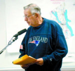 VOICE OF REASON — Mike Tarantino, who is stepping away from 16 years of active committee work on Bridgton economic issues, delivered a detailed report to selectmen Tuesday after researching the town’s tax-acquired properties.