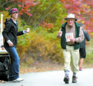 STEADY PACE â€” Bart Hague, 89, walks along Sweden Road.