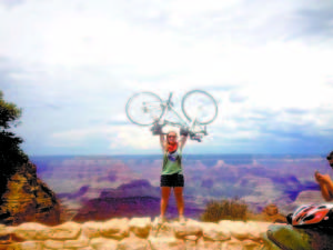 One of the three days off during the entire trip was in the Grand Canyon where Melissa biked from the camp site to the ridge to start the hikes and this is the picture to prove it!