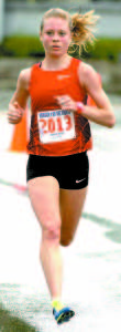 TOP FEMALE FINISHER — Annika Pfitzinger, 21, of Auckland, New Zealand was the fastest female in the 38th running of the Bridgton 4 on the Fourth in 22:32. (Rivet Photo)