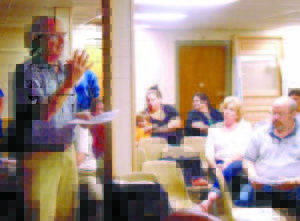 INDEPENDENT OPINION — Terrence DeWan of Yarmouth, who specializes in visual impact analysis, was one of two peer review consultants that testified at Tuesday’s public hearing by the Bridgton Planning Board on AT&T’s cell phone tower application on Hio Ridge Road. The other consultant was Steve Bradstreet of Ransom Consulting, who focused on site development impacts. (Geraghty Photo)