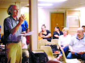 INDEPENDENT OPINION â€” Terrence DeWan of Yarmouth, who specializes in visual impact analysis, was one of two peer review consultants that testified at Tuesdayâ€™s public hearing by the Bridgton Planning Board on AT&Tâ€™s cell phone tower application on Hio Ridge Road. The other consultant was Steve Bradstreet of Ransom Consulting, who focused on site development impacts.   (Geraghty Photo)