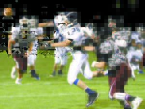 JUST OUT OF REACH — Fryeburg Academy receiver Nick Armstrong was unable to come up with this pass during last Friday's game against Greely. (Rivet Photo) GREELY 54 RAIDERS 18 First Downs: FA 10, GRE 9 Turnovers: FA 2; GRE 0 Penalties: FA 9-51, GRE 5-35 Rushing: FA 20-137, GRE 27-323 Individual Rushing: FA, Ryan Gullikson 10-70, Ben Southwick 4-3, Kyle Bennett 5-18, Cody Gullikson 6-38, Jeremy Pellitier 2-minus 4, Jared Chisari 1-8; GRE, Sam Peck 10-162, Matt Pisini 6-118, Nick Dubois 2-3, Andrew Ray 4-12, Nick Gauvin 4-28, Tim Coyle 1-0 Passing: FA, 10-20-139; GRE 4-5-91 Receiving: FA, Nick Armstrong 1-1, Brandon Ludwig 4-108, Ben Southwick 4-25, Donovan Brown 1-5; GRE, Nick Dubois 2-75, Nick Gauvin 2-16 Tackles (solo, assists, total): FA, Ryan Gullikson 2-0-2, Brandon Ludwig 2-0-2, Ben Southwick 1-0-1, Angel Escalante 2-1-3, Kyle Bennett 3-1-4, Isaac Wakefield 1-0-1, Tyler Hall 2-1-3, Baha Demir 1-1-2, Cody Gullikson 3-0-3, Matt Boucher 2-0-2, Donovan Brown 1-0-1, Jeremy Pellitier 0-1-1.