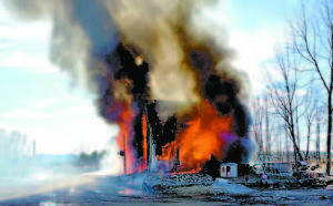 A fast-moving fire destroyed an old home at 485 Maple Ridge Road, near Haskell Hill Road. 
