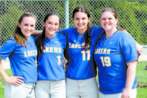 CAPTAINS â€” (Left to right) seniors Brittany Perreault, Abby Scott-Mitchell, Ashley Clark and Allison Morse.