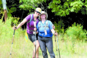 PAUSE DURING THEIR HIKE were Alissa Towle of Cumberland (left) and Genanne Brandon of Yarmouth. (Rivet Photo)