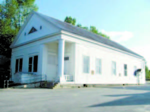 Bridgton Town Hall was built in 1852 as the townâ€™s largest single meeting space. During a 1902 expansion, the Doric column on the outside corner of the entrance porch was installed upside down, and the mistake was never corrected. 