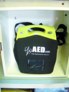 AN AUTOMATED EXTERNAL DEFIBRILLATOR (AED) â€” such as this one have been installed in the Umbrella Factory Outlet Supermarket sometime in the near future. (De Busk Photo) 