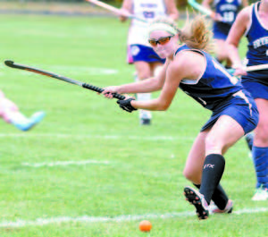 BRIDGET TWEEDIE of Fryeburg Academy winds up and lets a shot fly during Friday's game at Gray-NG. The Raiders prevailed 4-1. (Rivet Photo)