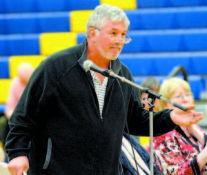 POINT â€” Richard Merrritt of Sebago, a former school board member, supports spending $500,000 to renovate Crooked River School and thus be able to place students there sooner to ease overcrowding at Songo Locks School. (Rivet Photos)