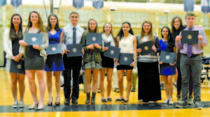 ALL CONFERENCE SELECTIONS, pictured left to right, Mackenzie Buzzell, Julia Quinn, Emily Carty, Patrick Carty, Lexi Charles, Skye Collins Ori Inirio, Brooke Juneau, Anna Lastra, Lexi Lâ€™Heureux-Carland and Oscar Saunders. (Photo by Lakyn Osgood) 