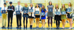 ALL ACADEMIC HONOREES (earning a grade point average of 3.2 or better) â€” Pictured left to right, Brian Ward-Sims, Tran Thanh, Sage Boivin, McKenna Gerchman, Ori Inirio, Anna Lastra, Lexi Lâ€™Heureux-Carland, Katherine Parker, Emily McDermith and Julia Quinn. (Photo by Lakyn Osgood)