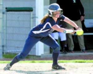 Julia Quinn looks to put down a bunt early in the game. (Rivet Photo)