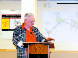 RESPECT NEIGHBORS â€” Ovide Corbiel of Gibbs Avenue addressed Bridgton Selectmen Tuesday about noise from late-night partiers at Standard Gastropub, located at the corner of Main Street and Gibbs Avenue.  (Photo by Gail Geraghty)
