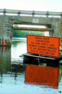 BRIDGE STAGED FOR DEMOLITION â€” The aging Crockett Bridge, which is located on Route 114, also known as Sebago Road, will be demolished next week. The road will be closed to traffic, starting at 6 a.m. Monday. (De Busk Photo) 