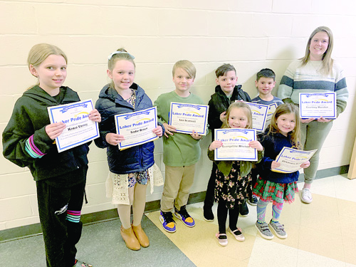 SBES HONOREES (left to right) Evangeline Whetzel and Alexandria Rehmert; back row Kensi Varney, Sadie Braun, Leo Scannell, Julian Rivera, Grayden Guiffre and Staff member Courtney Marston. (Rivet Photos)
